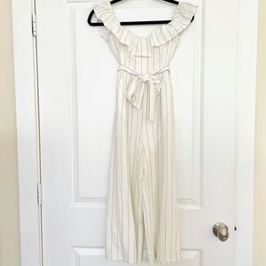 ASTR White striped off the shoulder jumpsuit with tie belt